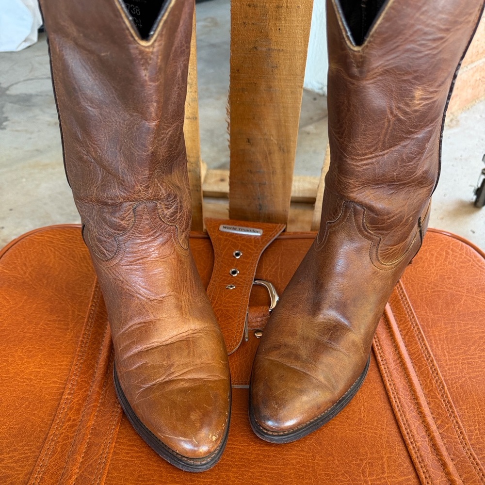 VTG Code West Womens 9 D Brown Leather Western Cowboy Boots Mid Calf Made USA